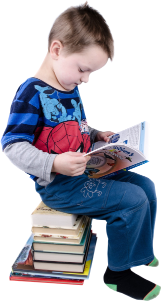 Child Sitting on Books